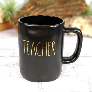 Rae Dunn TEACHER Black Ceramic Mug with Gold Lettering